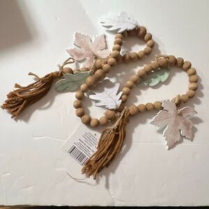 CLEARANCE! Fall Leaf Garland Wooden Beads Jute Tassels Hooks Decor Thanksgiving
